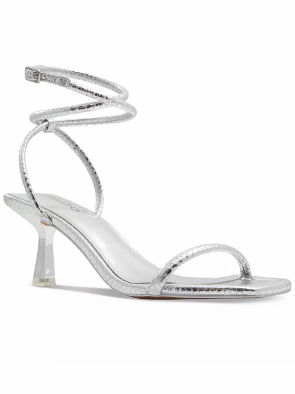 ALDO Dime Silver Metallic Strappy Ankle Wrap Sandals Square Toe Women's US 8.5